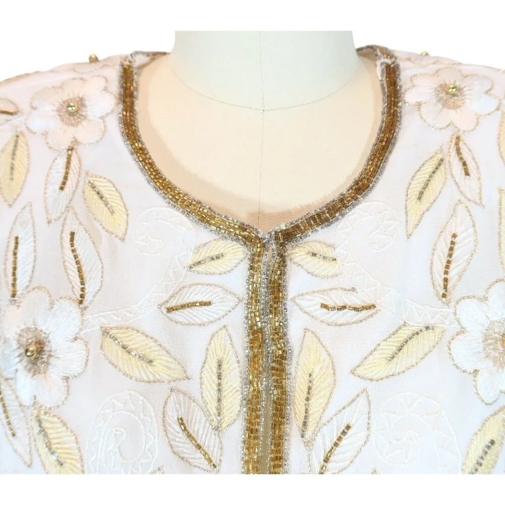 LAURENCE KAZAR Vintage Beaded Cropped Formal Jacket Size Lp NWT NOS Cream Gold - Picture 5 of 8